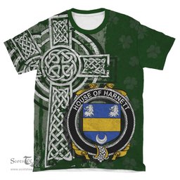 ScotsTee Shop Irish Harnett or Hartnet Coat of Arms Irish Family Crest T Shirt Irish Shamrock Celtic Cross Green T Shirt