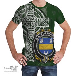 ScotsTee Shop Irish Harnett or Hartnet Coat of Arms Irish Family Crest T Shirt Irish Shamrock Celtic Cross Green T Shirt