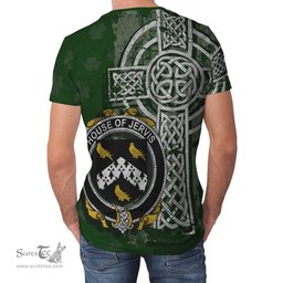 ScotsTee Shop Irish Jervis or Jarvis Coat of Arms Irish Family Crest T Shirt Irish Shamrock Celtic Cross Green T Shirt
