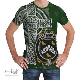 ScotsTee Shop Irish Jervis or Jarvis Coat of Arms Irish Family Crest T Shirt Irish Shamrock Celtic Cross Green T Shirt