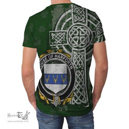 ScotsTee Shop Irish Harforth Coat of Arms Irish Family Crest T Shirt Irish Shamrock Celtic Cross Green T Shirt
