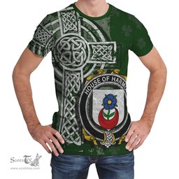 ScotsTee Shop Irish Harmon Coat of Arms Irish Family Crest T Shirt Irish Shamrock Celtic Cross Green T Shirt