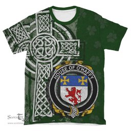 ScotsTee Shop Irish Haffey or O'Haffy Coat of Arms Irish Family Crest T Shirt Irish Shamrock Celtic Cross Green T Shirt