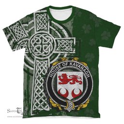 ScotsTee Shop Irish Kavanagh or Cavanagh Coat of Arms Irish Family Crest T Shirt Irish Shamrock Celtic Cross Green T Shirt