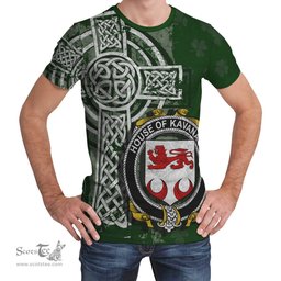 ScotsTee Shop Irish Kavanagh or Cavanagh Coat of Arms Irish Family Crest T Shirt Irish Shamrock Celtic Cross Green T Shirt