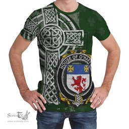 ScotsTee Shop Irish Haugher or O'Haffey Coat of Arms Irish Family Crest T Shirt Irish Shamrock Celtic Cross Green T Shirt