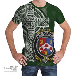 ScotsTee Shop Irish Hardy Coat of Arms Irish Family Crest T Shirt Irish Shamrock Celtic Cross Green T Shirt