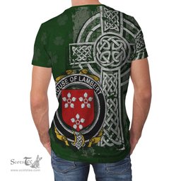 ScotsTee Shop Irish Lambert Coat of Arms Irish Family Crest T Shirt Irish Shamrock Celtic Cross Green T Shirt