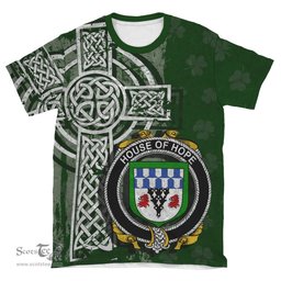 ScotsTee Shop Irish Hope Coat of Arms Irish Family Crest T Shirt Irish Shamrock Celtic Cross Green T Shirt