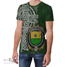 ScotsTee Shop Irish Haly or O'Haly Coat of Arms Irish Family Crest T Shirt Irish Shamrock Celtic Cross Green T Shirt