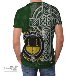 ScotsTee Shop Irish Kyle Coat of Arms Irish Family Crest T Shirt Irish Shamrock Celtic Cross Green T Shirt