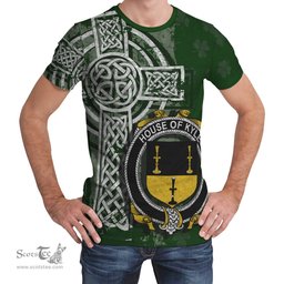 ScotsTee Shop Irish Kyle Coat of Arms Irish Family Crest T Shirt Irish Shamrock Celtic Cross Green T Shirt
