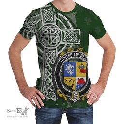 ScotsTee Shop Irish Neill or McNeill Coat of Arms Irish Family Crest T Shirt Irish Shamrock Celtic Cross Green T Shirt