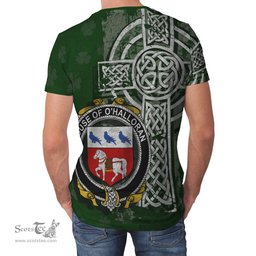 ScotsTee Shop Irish Halloran or O'Halloran Coat of Arms Irish Family Crest T Shirt Irish Shamrock Celtic Cross Green T Shirt