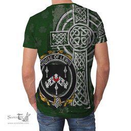 ScotsTee Shop Irish Lewis Coat of Arms Irish Family Crest T Shirt Irish Shamrock Celtic Cross Green T Shirt