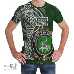 ScotsTee Shop Irish McCafferey or McCaffrey Coat of Arms Irish Family Crest T Shirt Irish Shamrock Celtic Cross Green T Shirt