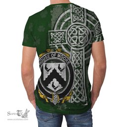 ScotsTee Shop Irish Moore Coat of Arms Irish Family Crest T Shirt Irish Shamrock Celtic Cross Green T Shirt