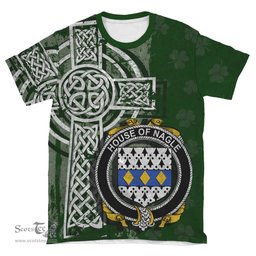 ScotsTee Shop Irish Nagle Coat of Arms Irish Family Crest T Shirt Irish Shamrock Celtic Cross Green T Shirt
