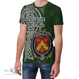 ScotsTee Shop Irish Rich Coat of Arms Irish Family Crest T Shirt Irish Shamrock Celtic Cross Green T Shirt