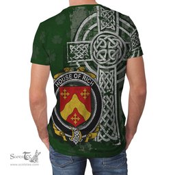 ScotsTee Shop Irish Rich Coat of Arms Irish Family Crest T Shirt Irish Shamrock Celtic Cross Green T Shirt