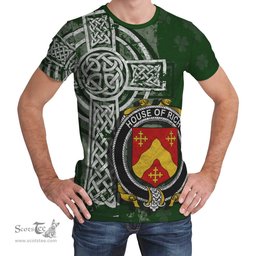 ScotsTee Shop Irish Rich Coat of Arms Irish Family Crest T Shirt Irish Shamrock Celtic Cross Green T Shirt