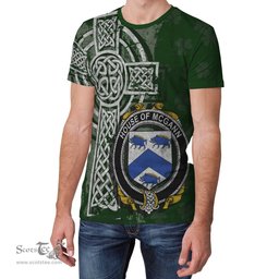 ScotsTee Shop Irish McGann or Magan Coat of Arms Irish Family Crest T Shirt Irish Shamrock Celtic Cross Green T Shirt