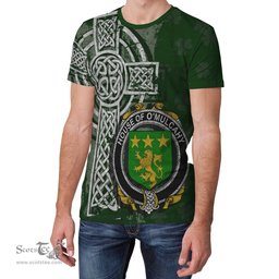 ScotsTee Shop Irish Mulcahy or O'Mulcahy Coat of Arms Irish Family Crest T Shirt Irish Shamrock Celtic Cross Green T Shirt