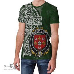 ScotsTee Shop Irish Lydon or Leyden Coat of Arms Irish Family Crest T Shirt Irish Shamrock Celtic Cross Green T Shirt