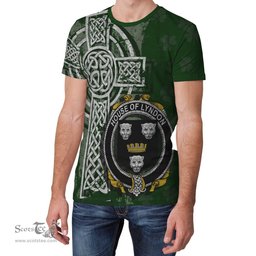 ScotsTee Shop Irish Lyndon or Gindon Coat of Arms Irish Family Crest T Shirt Irish Shamrock Celtic Cross Green T Shirt