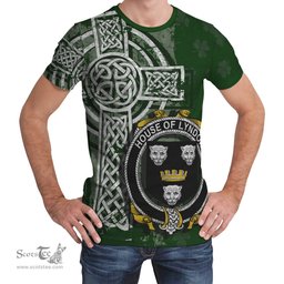 ScotsTee Shop Irish Lyndon or Gindon Coat of Arms Irish Family Crest T Shirt Irish Shamrock Celtic Cross Green T Shirt