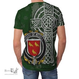 ScotsTee Shop Irish McGill Coat of Arms Irish Family Crest T Shirt Irish Shamrock Celtic Cross Green T Shirt