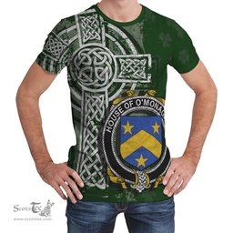 ScotsTee Shop Irish Monahan or O'Monaghan Coat of Arms Irish Family Crest T Shirt Irish Shamrock Celtic Cross Green T Shirt