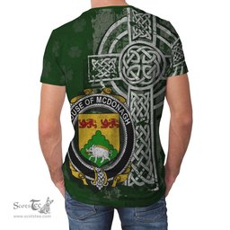 ScotsTee Shop Irish McDonagh or McDonogh Coat of Arms Irish Family Crest T Shirt Irish Shamrock Celtic Cross Green T Shirt
