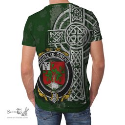 ScotsTee Shop Irish Owens Coat of Arms Irish Family Crest T Shirt Irish Shamrock Celtic Cross Green T Shirt