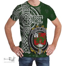 ScotsTee Shop Irish Owens Coat of Arms Irish Family Crest T Shirt Irish Shamrock Celtic Cross Green T Shirt