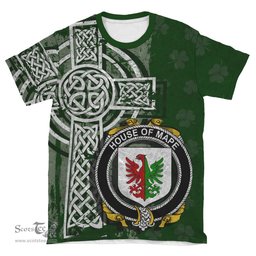 ScotsTee Shop Irish Mape Coat of Arms Irish Family Crest T Shirt Irish Shamrock Celtic Cross Green T Shirt