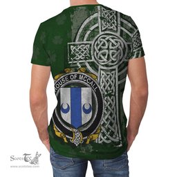 ScotsTee Shop Irish McCall Coat of Arms Irish Family Crest T Shirt Irish Shamrock Celtic Cross Green T Shirt