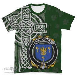 ScotsTee Shop Irish Orme Coat of Arms Irish Family Crest T Shirt Irish Shamrock Celtic Cross Green T Shirt