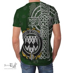 ScotsTee Shop Irish Piggott Coat of Arms Irish Family Crest T Shirt Irish Shamrock Celtic Cross Green T Shirt