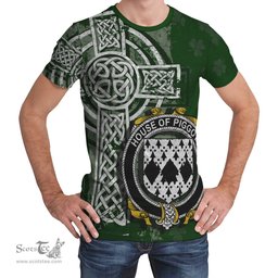 ScotsTee Shop Irish Piggott Coat of Arms Irish Family Crest T Shirt Irish Shamrock Celtic Cross Green T Shirt