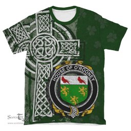 ScotsTee Shop Irish Rooney or  O'Rooney Coat of Arms Irish Family Crest T Shirt Irish Shamrock Celtic Cross Green T Shirt
