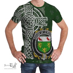 ScotsTee Shop Irish Rooney or  O'Rooney Coat of Arms Irish Family Crest T Shirt Irish Shamrock Celtic Cross Green T Shirt