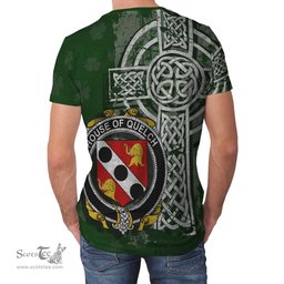 ScotsTee Shop Irish Quelch Coat of Arms Irish Family Crest T Shirt Irish Shamrock Celtic Cross Green T Shirt