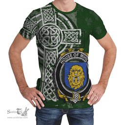 ScotsTee Shop Irish Mihill Coat of Arms Irish Family Crest T Shirt Irish Shamrock Celtic Cross Green T Shirt