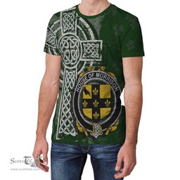 ScotsTee Shop Irish Morrison Coat of Arms Irish Family Crest T Shirt Irish Shamrock Celtic Cross Green T Shirt
