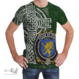 ScotsTee Shop Irish Read Coat of Arms Irish Family Crest T Shirt Irish Shamrock Celtic Cross Green T Shirt