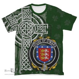 ScotsTee Shop Irish Meara or O'Mara Coat of Arms Irish Family Crest T Shirt Irish Shamrock Celtic Cross Green T Shirt