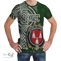 ScotsTee Shop Irish Porter Coat of Arms Irish Family Crest T Shirt Irish Shamrock Celtic Cross Green T Shirt