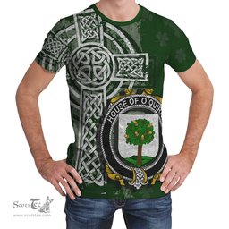 ScotsTee Shop Irish Quirke or O'Quirke Coat of Arms Irish Family Crest T Shirt Irish Shamrock Celtic Cross Green T Shirt