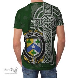 ScotsTee Shop Irish Pike Coat of Arms Irish Family Crest T Shirt Irish Shamrock Celtic Cross Green T Shirt